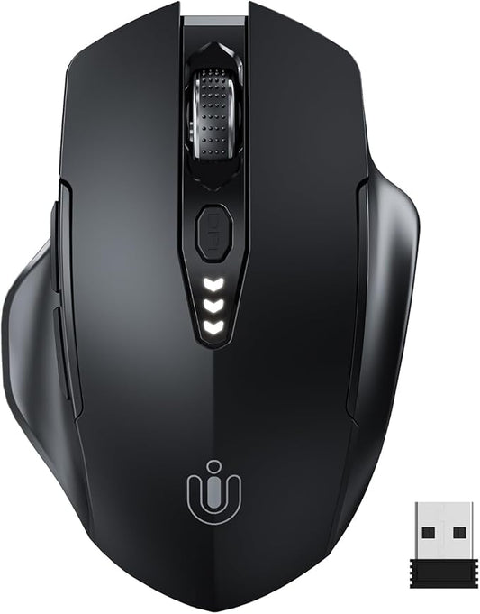 Uineer Wireless Mouse,Upgraded 2.4GHz Rechargeable (Battery Level Visible) Ergonomic Computer Mouse,4 Levels DPI, Wireless Mice for Laptop Computer(Matte Black)