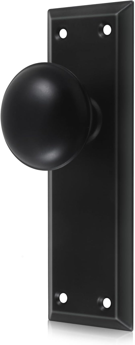 2 Pack One-Sided Black Dummy Door Knobs Interior, Vintage Long Plate Dummy Door Knobs in Matte Black