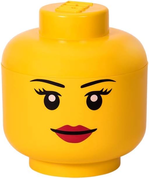 Lego Storage Head, Large, Girl, 9-1/2 x 9-1/2 x 10-3/4 Inches, Yellow