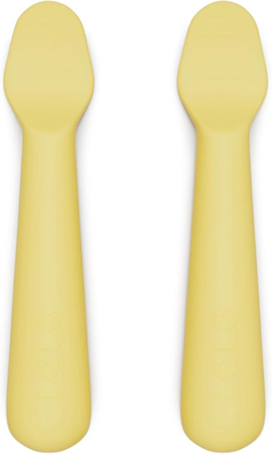 Lalo Little Spoon Set - 2 Piece Baby Spoons Set for Infants & Babies - Made From Food Grade Silicone Dishwasher Safe - Baby Feeding Essentials for Early Stage Mealtime - Popcorn