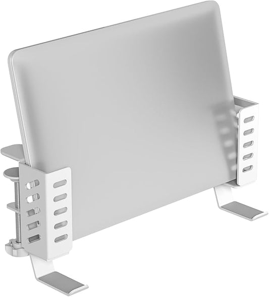 Adjustable Desk Side Laptop Holder with Headphone Stand - No Drill Clamp Organizer for Laptops, Tablets, Keyboards (White) - Sturdy Steel & Silicone Pad Protection