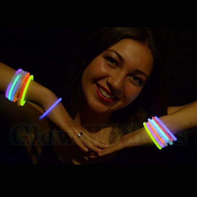 Glow Sticks Bulk Wholesale Bracelets, 100 8” Assorted Glow Stick Glow Bracelets, Bright Color, Glow 8-12 Hrs, 100 Connectors Included, Glow Party Favors Supplies, Sturdy Packaging, GlowWithUs Brand