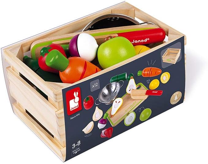 Janod Fruits & Vegetable Maxi Set - Wooden Sliceable Play Food - 13 Piece Set - Ages 3+ - J06607