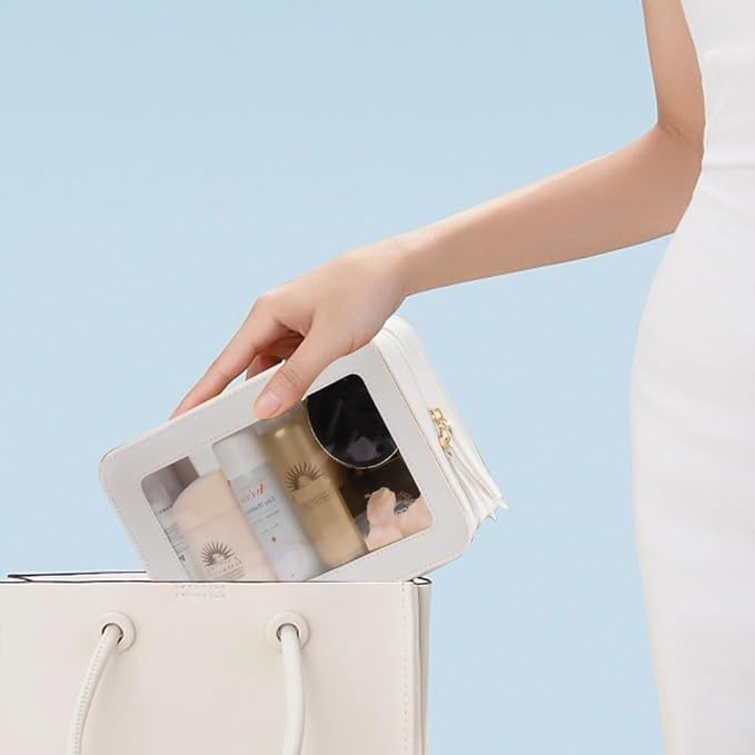 Clear Makeup Bag Small, TSA Approved Portable Toiletry Bag with Zipper Cosmetic Travel Bag Makeup Organizer Case Mini Makeup Pouch for Purse Car Organizer Bag for Women Men