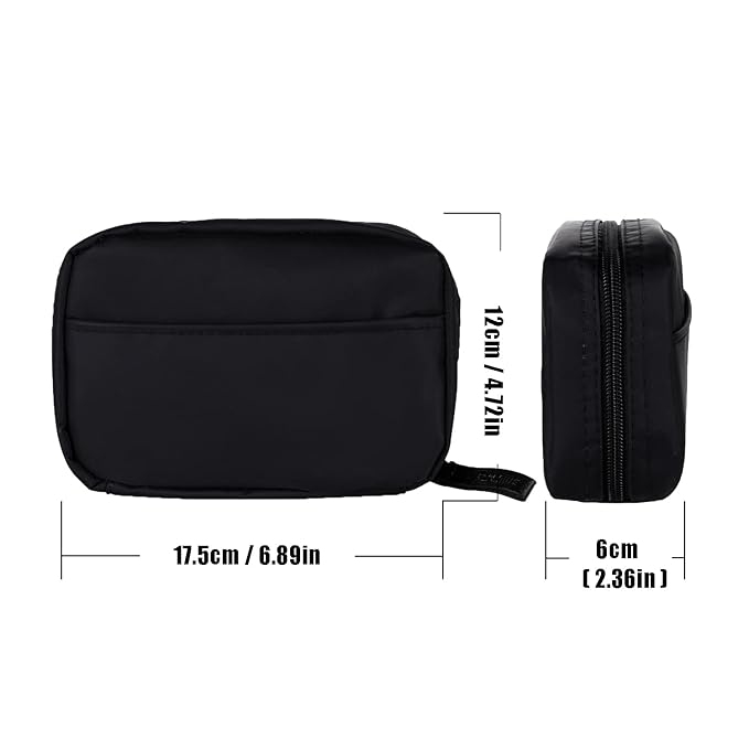 Hekyip Rectangular Beauty Bag, Small Travel Makeup Bag for Purse, Portable Waterproof Cosmetic Pouch for Ladies Women (Rectangular All Black)