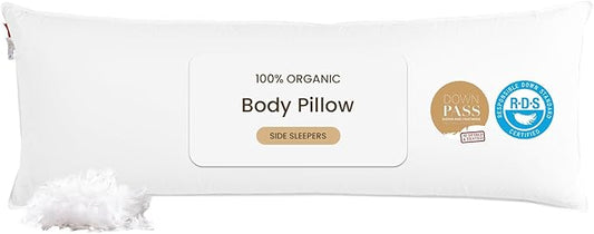 Goose Down Body Pillows for Adults, Large Body Pillow for Side Sleeper, Hugging Feather Body Pillow Insert, Cooling Full Length Long Pillow for Bed with 100% Organic Cotton Shell, White 20"x54"