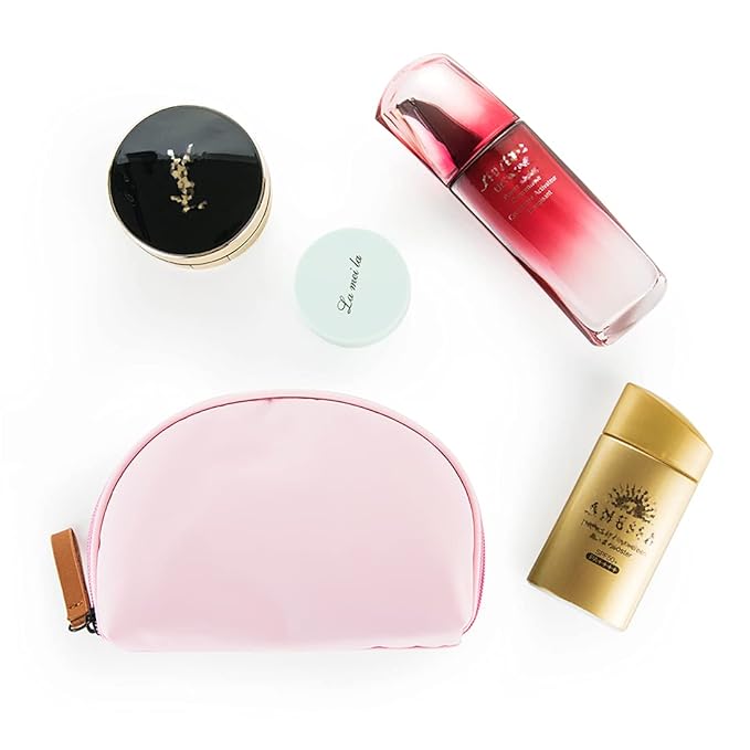 Hekyip Half Moon Cosmetic Beauty Bag for Purse Travel Handy Makeup Pouch for Women Ladies (PINK)