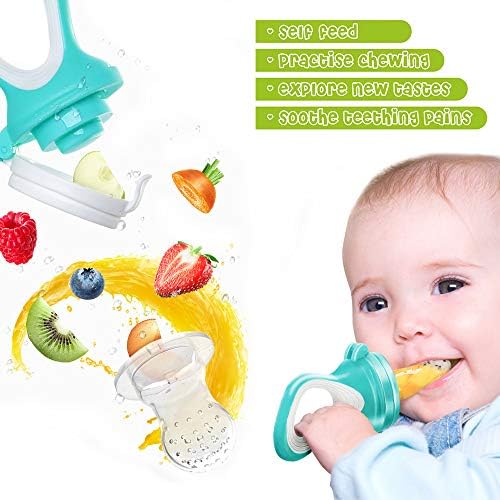 Baby Fruit Feeder by HAOBAOBEI, Frozen Teething Toys for Babies, Baby Food Pacifier Feeder with 3 Sizes Silicone Pouches, Baby Eating Essentials,BPA Free Baby Feeding Supplies -2 Pack