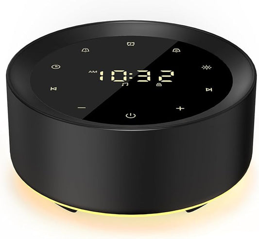 Alarm Clock White Noise Sound Machine & 7 Night Light 3-in-1, 20 Soothing Sounds, Timer, 31-Level Volume Control, Touch Button Control Noise Machine for Baby, Adults,Bedroom
