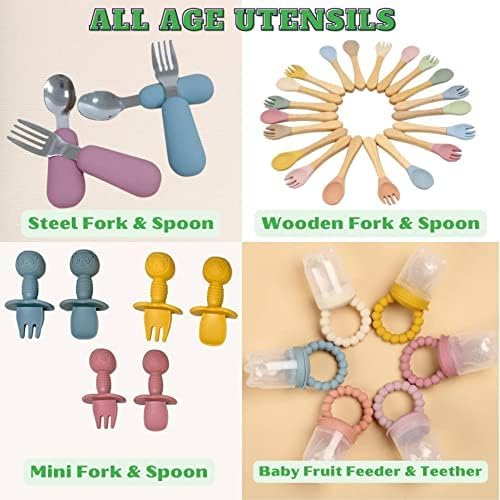 O'doe 17-Piece BPA-Free Silicone Baby Feeding Set | Thick & Soft Suction Plates, Baby Bowls, Wooden Fork & Spoon, and More | Make Mealtime Fun and Easy for Your Little One (Grey, V2)