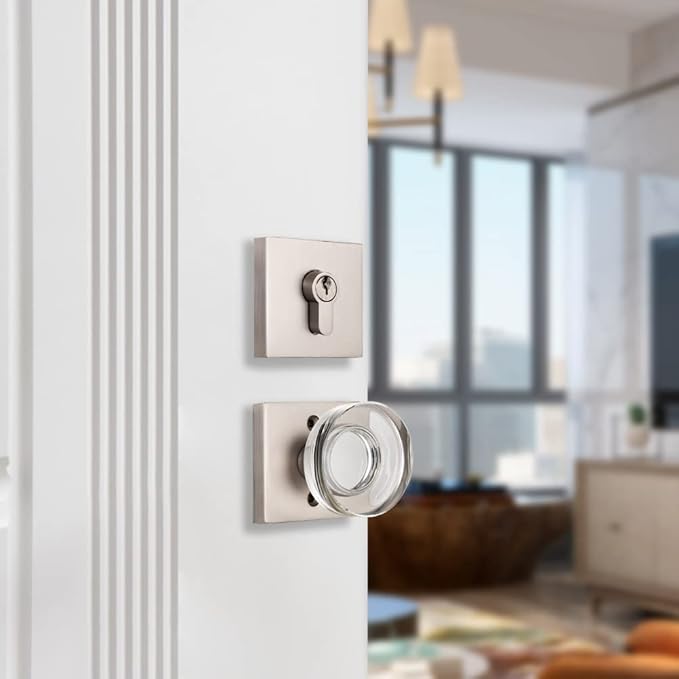 coolnews Crystal Glass Door Locks with Deadbolts, Entry Door Knob and Deadbolt Lock Set, Satin Nickel