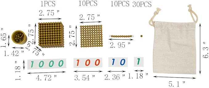 Kghios Montessori Math Beads Toys Materials for Toddlers Golden Beads and Cards Materials Bank Game Thousand Cube Decimal System Mathematics Teaching Materials Baby Preschool Education Toys