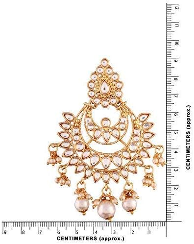 Aheli Ethnic Faux Kundan Drop Pearl Beads Dangle Earrings Maang Tikka Set Bollyood Fashion Jewelry for Women & Girls
