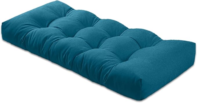 Bench Cushion 42 inches,Indoor/Outdoor Non-Slip Tufted Cushions, Premium Waterproof Linen, Soft Piano Sofa Cushions, Entryway Storage, Bay Window, High-Density Memory Foam(Dark Blue-42x16x4in)