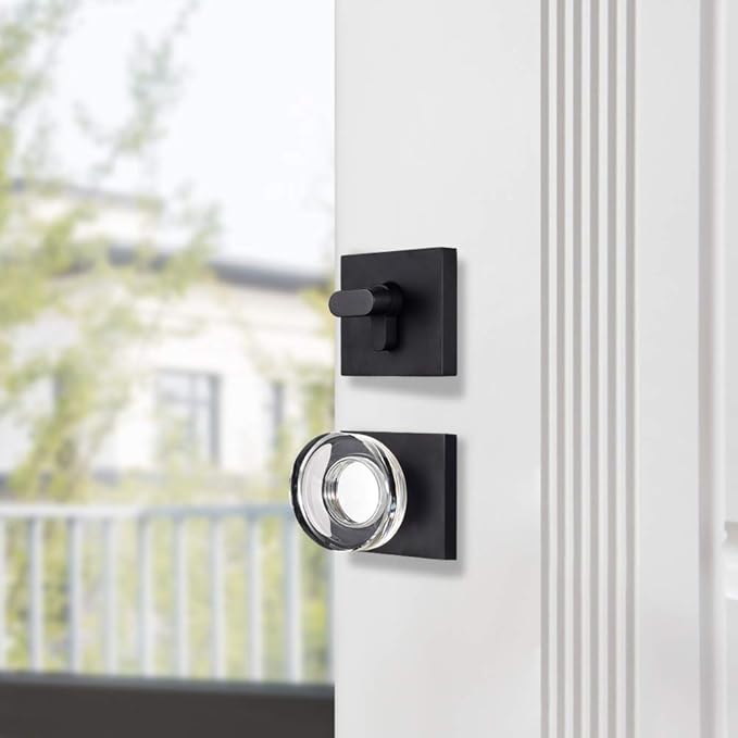 coolnews Deadbolt Lock and Door Knob Set, Crystal Glass Entry Door Knob and Deadbolt Lock Set, Matte Black