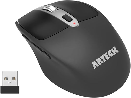 Arteck Wireless Mouse, 2.4G USB Wireless Ergonomic Optical Mouse, with Nano USB Receiver Silent Clicking Side Switch Buttons for Computer/Desktop/PC/Laptop and Windows 11/10 Rechargeable Battery