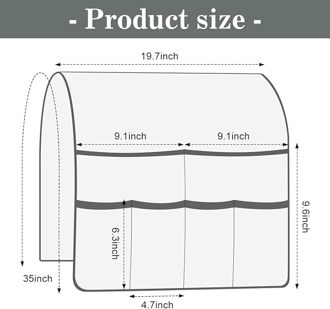 Couch Armrest Organizer Remote Control Holder Bedside Caddy with 6 Pockets, Non-Slip Armchair Caddy Sofa Armrest Organizer for Tv Remote Control, Magazine, Cell Phone, Dark Grey