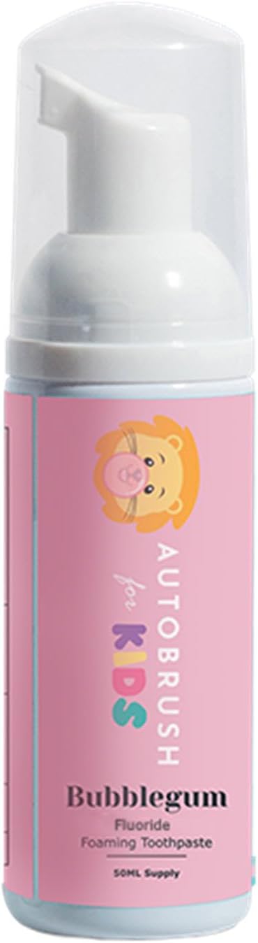 autobrush Kids Fluoride Foaming Toothpaste Bubblegum Flavor for Electric or U-Shaped Toothbrush, SLS-Free, Training Toothpaste, Anti-Cavity, Travel Friendly (1 Pack)