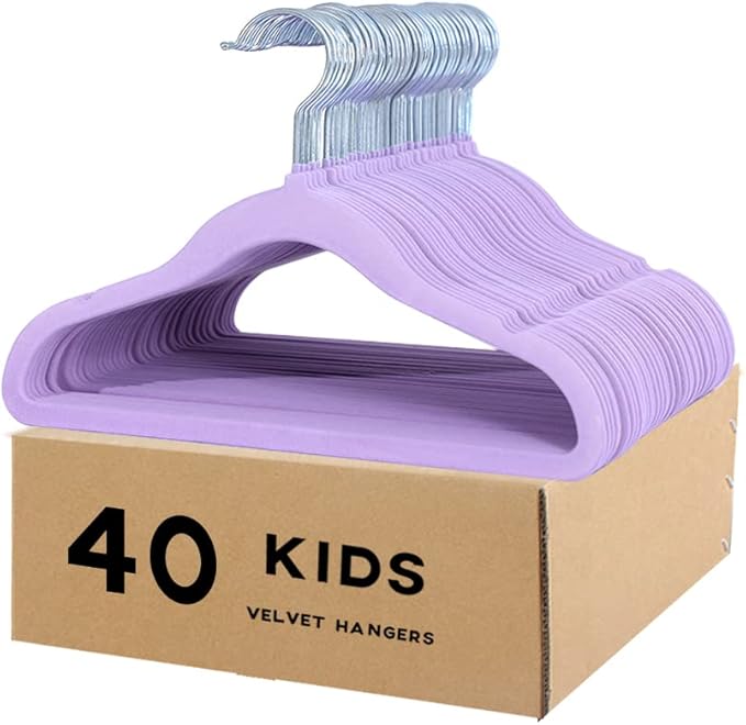 Kids Velvet Clothes Hangers, Non Slip Baby Hangers Purple(11.6" Inch - 40 Pack)