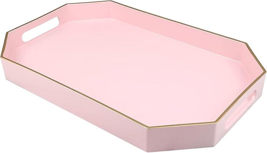 Omuriko Pink Decorative Tray with Handles, Versatile Serving Tray for Coffee Table, Ottoman, Ideal for Serving, Displaying, Organizing, 15.7"*10.2"*1.57"