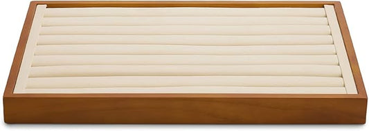 Oirlv 8 Line Wood Ring Storage Tray Jewelry Drawer Organizer Showcase Ring Earrings Display Holder(Creamy-white)