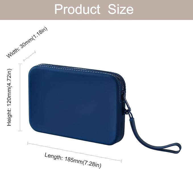 WHHJM Large Silicone Multifunctional Essential Bag Portable Travel Makeup Bag for Women Men Cards Cash Bag Zipper Pouch (Blue)