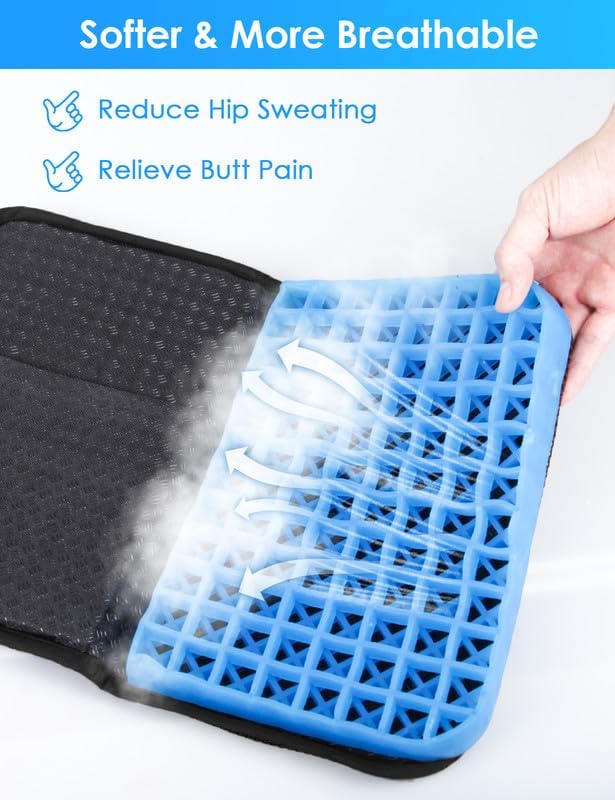 WISIMMALL Gel Seat Cushion Portable Travel Cushions, 16.5" x 12" Large Size Super Thick Foldable Chair Seat Cushion Lightweight for Car Office Chair Wheelchair, Pressure Sores Tailbone Pain Relief