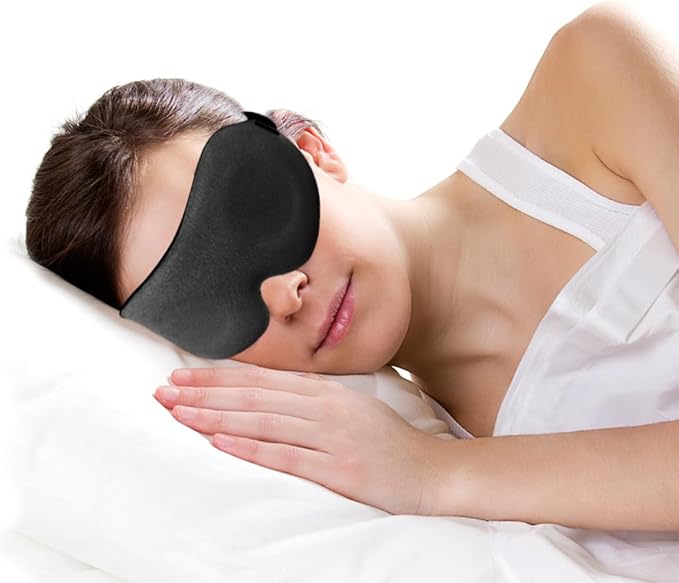 DTS Eye Sleep Mask for Side Sleepers Men Women Zero Eye Pressure 3D Cups Complete Light Blocking Night Blindfold with Adjustable Strap Shade Cover Sleeping Mask for Travel Nap Work Home (Black)