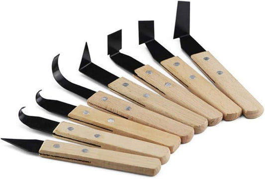 8 Pack Pottery Tools - Solid Wood Handle Stainless Steel Engraving Knives - Clay Hand Tools - Craft Trim Artist - Ceramic Tools Set Engraving, Shaping, Clay Sculpture, Styling
