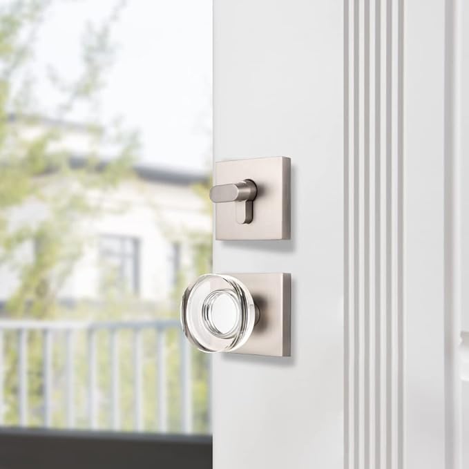 coolnews Crystal Glass Door Locks with Deadbolts, Entry Door Knob and Deadbolt Lock Set, Satin Nickel