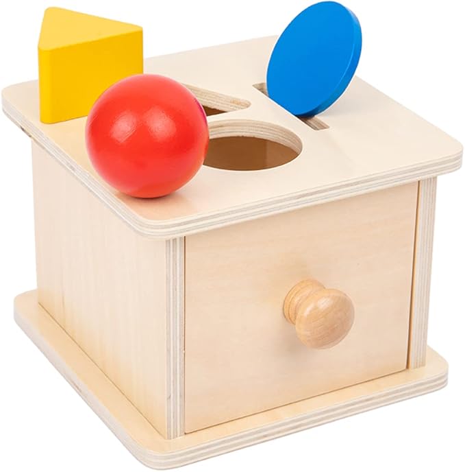 Adena Montessori Play Kit for 9-10 Months Baby,7 in 1 Learning Educational Toys for Toddler,Include Clear Tube with Stacking Rings,Coin Box,Wooden Rattle and more,Christmas Birthday Gift for Boys Girl