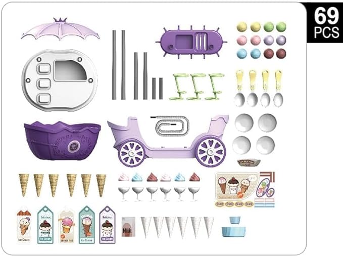 Ice Cream Toy for Kids Toddler Play Set Pretend Toy 69 Piece for Children 3-12 Years Old Kitchen Food Toys