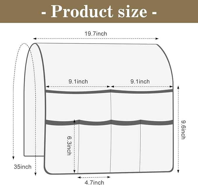 Bedside Caddy for Couch Remote Control Holder Recliner Armrest Organizer Non Slip Sofa Armchair Caddy with 6 Pocket Storage for Magazine, Tablet, Phone, iPad, Camel