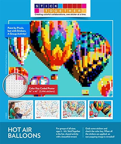 Huge Mosaic Puzzle Poster Kits | Group Project | No Mess Paint by Sticker | Stay at Home Activity | Classroom | One Sticker at a Time! | Large Hot Air Balloon | Learning Fun | 40” X 36” Giant Poster