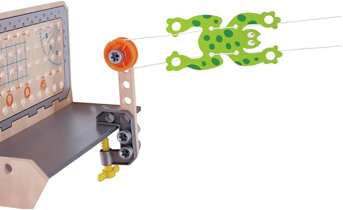 Hape Three Experiment Kit | Junior Inventor Kids Physics Mechanical Crane, Grabber & Climbing Frog Play Set for Children Aged Four & Up