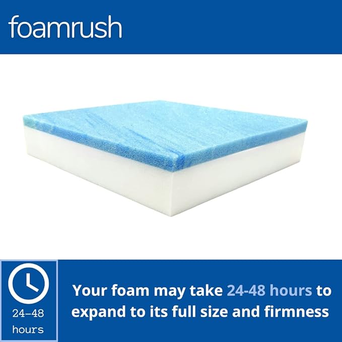 FoamRush 7" x 26" x 26" Gel Memory Foam Upholstery Square Cushion Medium Firm (Chair & Wheelchair Seat Cushion Replacement, Square Foam Dining Chairs, Couch, Sofa, Rubber Padding)