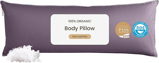 Goose Down Body Pillows for Adults, Large Body Pillow for Side Sleeper, Hugging Feather Body Pillow Insert, Cooling Full Length Long Pillow for Bed with 100% Organic Cotton Shell, Blackcurrant 20"x72"