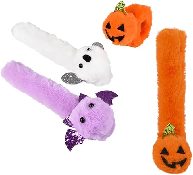 Halloween Plush Slap Bracelets, 8" Bracelets, Party Favor (3-Pack)