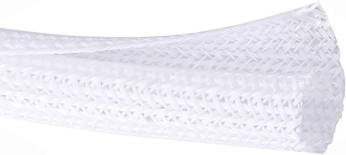3/4"-50ft Extra-Long Braided Cable Sleeve Protector - Self-Wrapping Pet-Proof Wire Loom for Home Theater, Office, Car Engine, Chew-Resistant Cord Cover, White