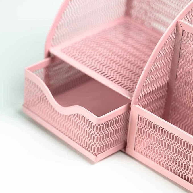BLU MONACO | Light Pink Desk Organizer | Metal Drawer Desk Organizer with 6 Compartments and 1 Drawer | Cute Office Accessories for Women Home School