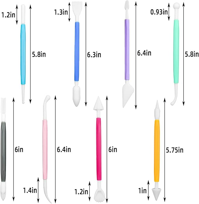 8 Pieces Plastic Clay Modeling Tools Set Ceramic Tool Kit for Sculpting Plastic Polymer Clay Shaping Tool for Kids Double-Head Suitable for DIY Crafts Cake Carving Decorating (Assorted Colors)