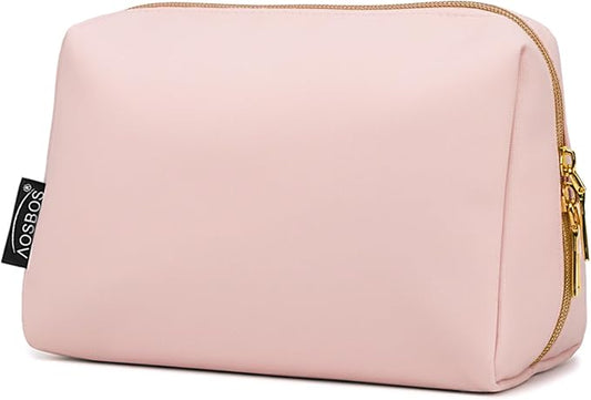 Aosbos Small Makeup Bag Travel Size Cosmetic Bags for Women Small Zipper Pouch with Inner Compartments | Idea for Purse Organizer (Pink)