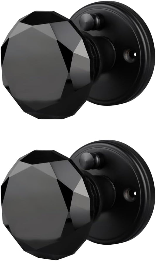 Black Crystal Door Knob with Lock, Glass Door Knobs Interior Privacy Set, Vintage Decorative Antique Style Handle for Bedroom, Bathroom, Closet, 2 Pack
