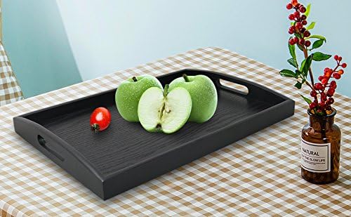 DILLMAN Serving Tray Large Black Wood Rectangle Food Tray Butler Tray Breakfast Tray with Handles (Small)