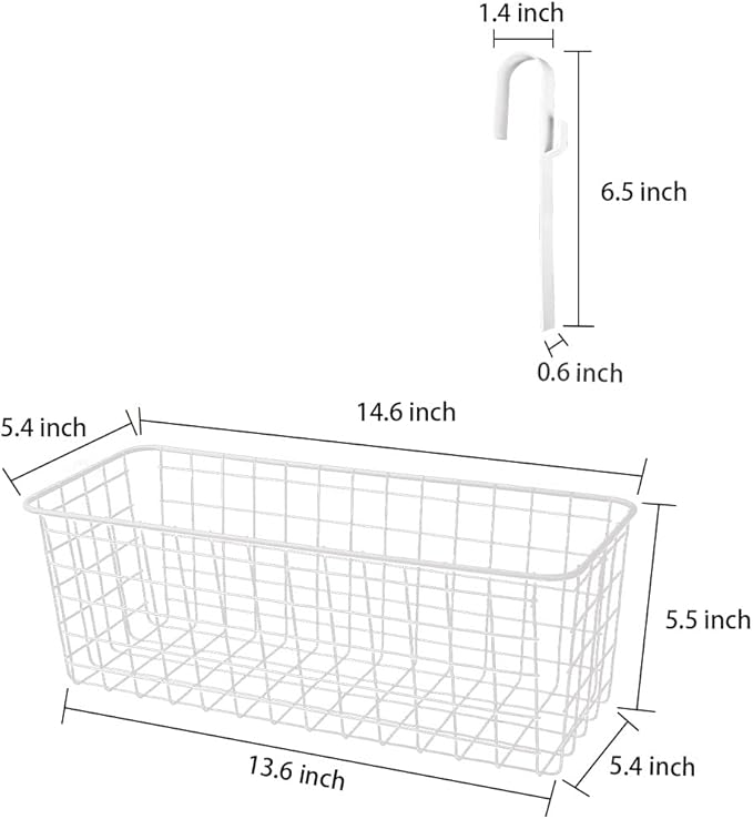 Bedside Hanging Wire Basket for Storage Bedside Caddy Hanging Organizer Bunk Bed Bedside Shelf Holder Pocket for College Dorm Room Baby Bed Rails (White/Large)