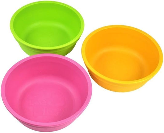 Re-Play Made in USA 12 Oz. Reusable Plastic Bowls, Pack of 3 Without Lid - Dishwasher and Microwave Safe Bowls for Snacks and Everyday Dining - Toddler Bowl Set 5.75" x 5.75" x 2", Pink Asst
