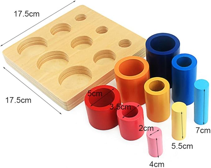 DANNI Montessori Toddler Sensory Wood Toys Different Circles and Cylinders Block Toy for Children Preschool Colors Cognition Training