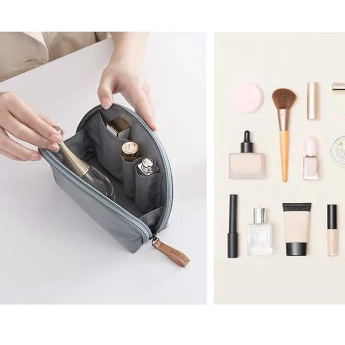 Hekyip Half Moon Cosmetic Beauty Bag for Purse Travel Handy Makeup Pouch for Women Girls (Grey-blue)