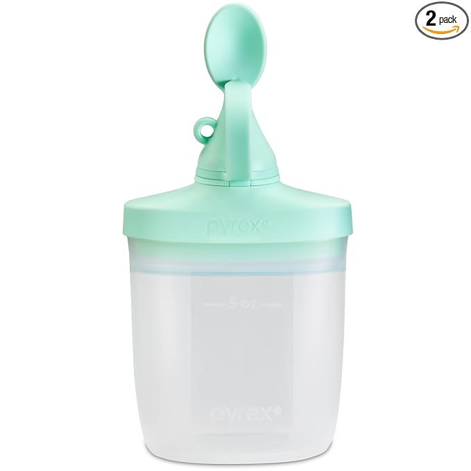 Pyrex Littles Spoon Lid & 5 OZ Pouch, Silicone Baby Toddler Feeding Set, Airtight Leak-Proof BPA Free Non-Breakable Dishwasher Safe, Ages 6 Months +