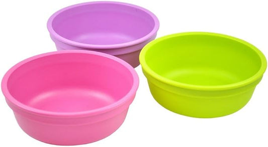 Re-Play Made in USA 12 Oz. Reusable Plastic Bowls, Pack of 3 Without Lid - Dishwasher and Microwave Safe Bowls for Snacks and Everyday Dining - Toddler Bowl Set 5.75" x 5.75" x 2", Butterfly